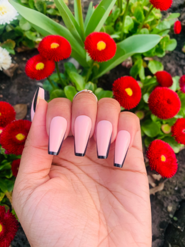 Pink and black coffin nails from Etsy