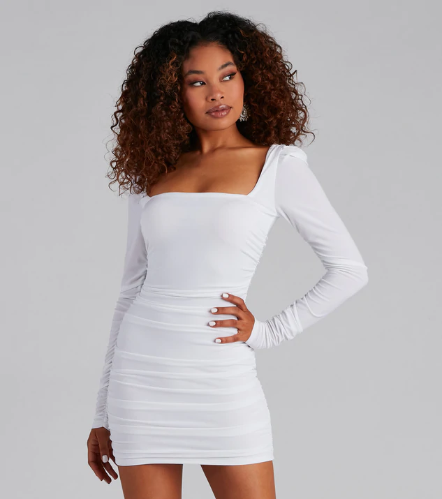 Ruched long sleeve white dress for Graduation from Windsor