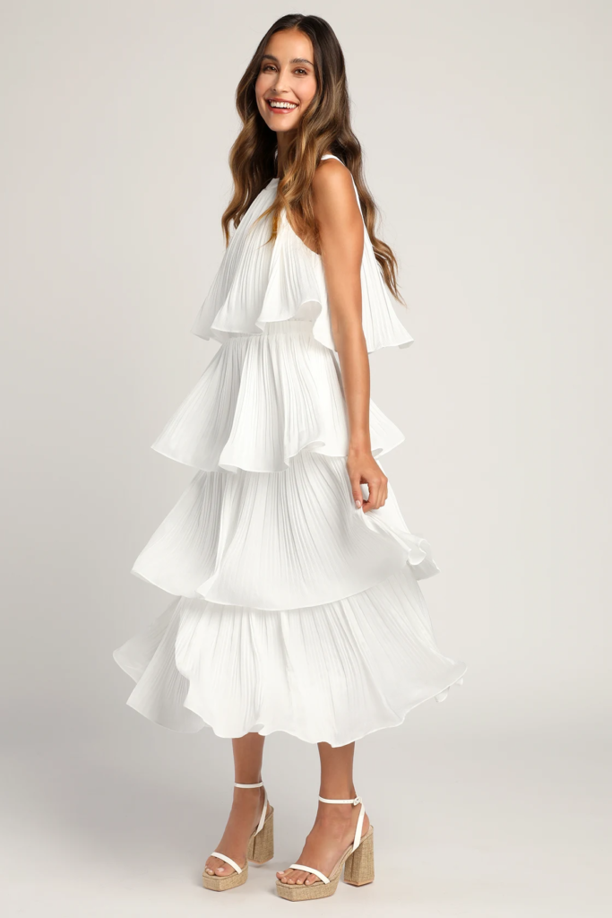Tiered white ruffle maxi dress from Lulus