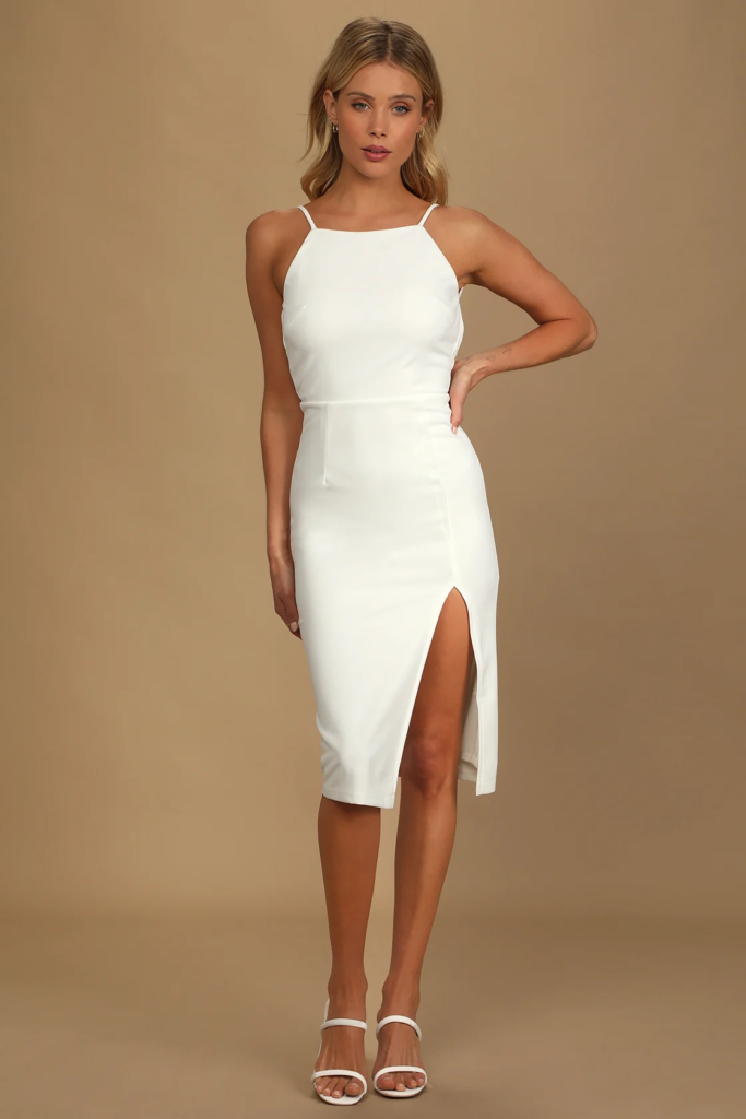 White backless midi dress from Lulus