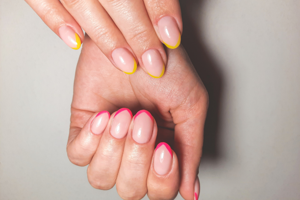 Cute yellow and hot pink french tip nails