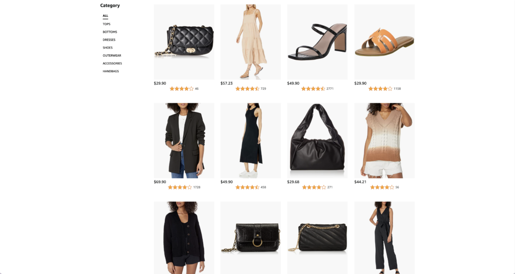 Amazon fashion screenshot - cheap clothing stores