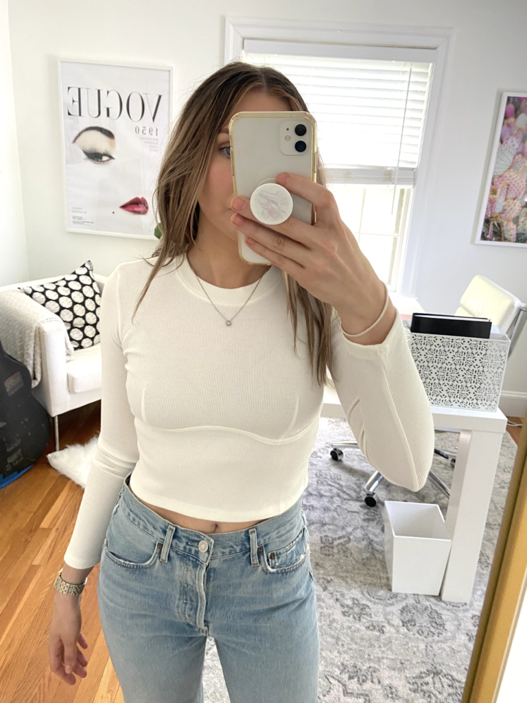 Honest Chicwish review 2022: Wearing Chicwish cotton long sleeve white crop top
