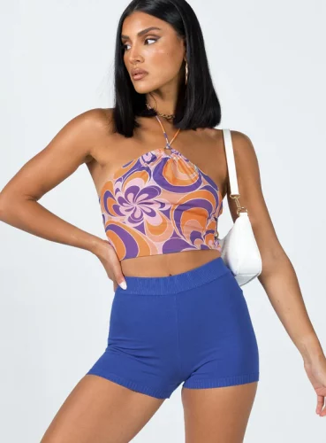 Halter top from princess polly paired with cobalt blue bike shorts