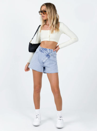 Princess Polly Denim Shorts with White Sneakers