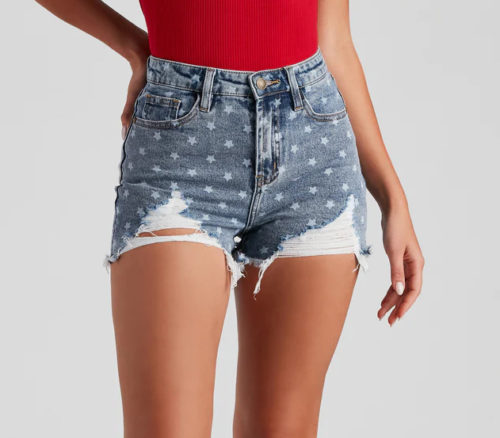 Windsor Star Print Denim Shorts