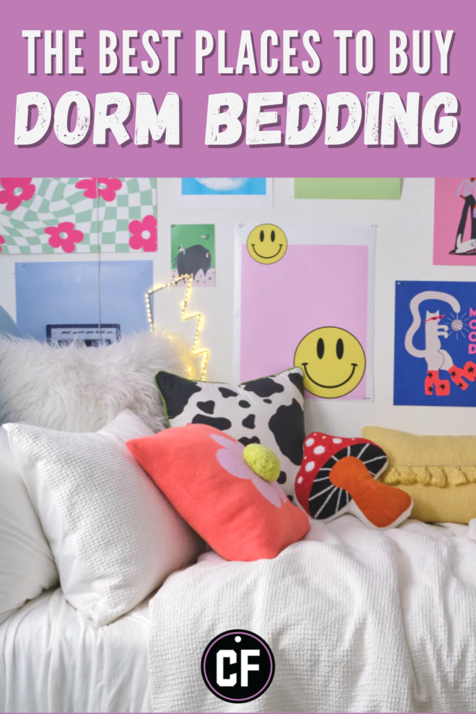 Header graphic with a photo of cute dorm bedding and the text The Best Places to Buy Dorm Bedding