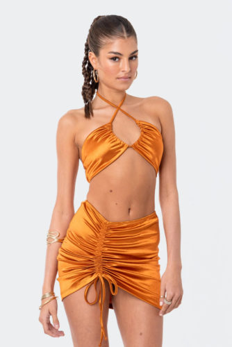 Edited Satin Crop Top and Skirt Set