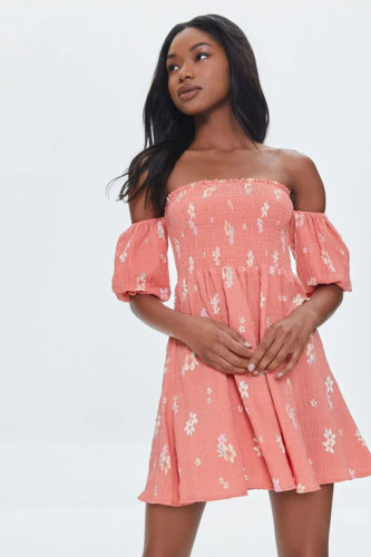 Forever 21 Floral Print Off the Shoulder Mini Dress