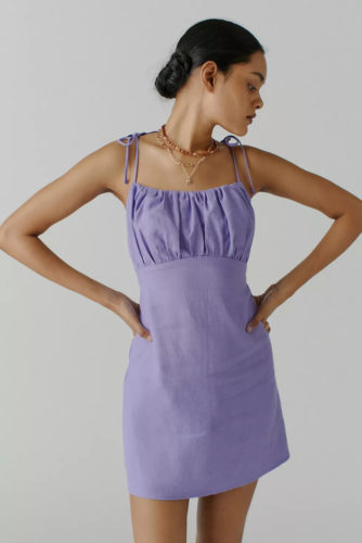UO Linen Tie-Shoulder Mini Dress