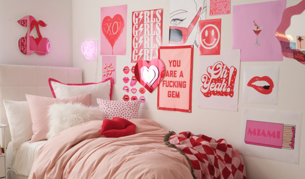All pink dorm room