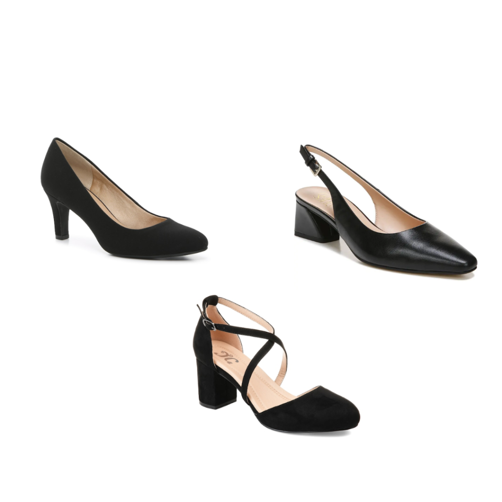 Three pairs of black heels.