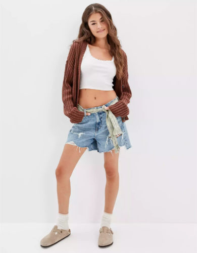 American Eagle Cardigan and Jean Shorts Outfit