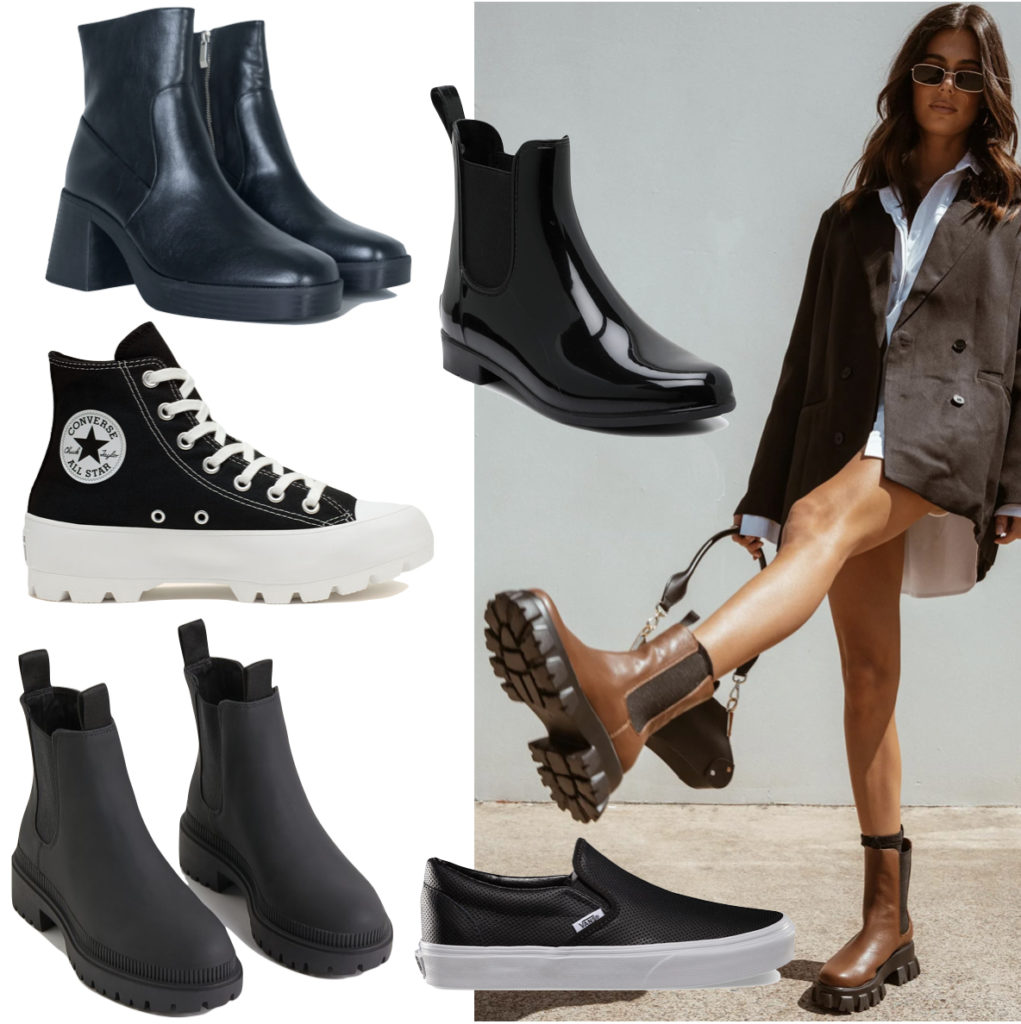 College Party Shoes - Black ankle boots, Chelsea boots, ankle booties, lug sole boots, sneaker boots