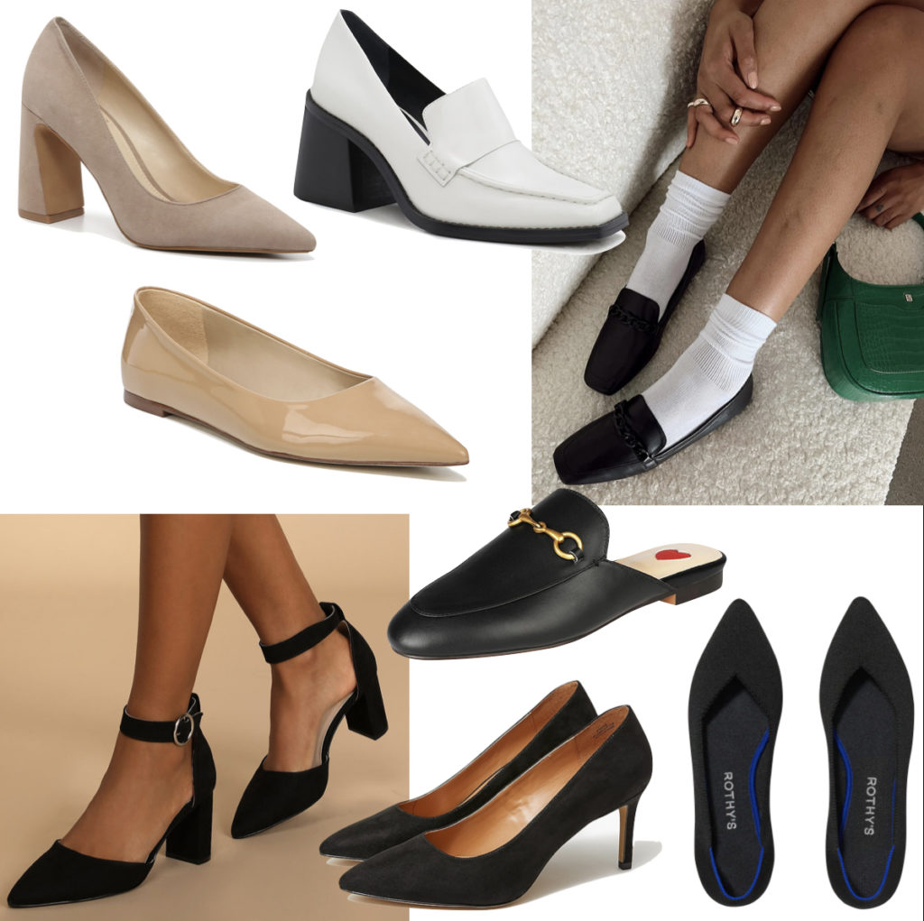 College Professional Work Shoes - black loafer, flats, pumps, ankle-strap heels