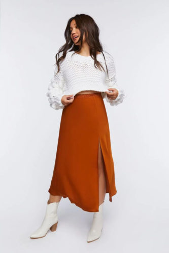 Forever 21 Midi Skirt, Sweater, and Ankle Boots Outfit