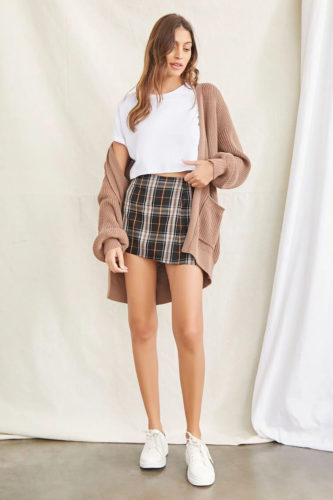 Forever 21 Plaid Mini Skirt & Cardigan Outfit