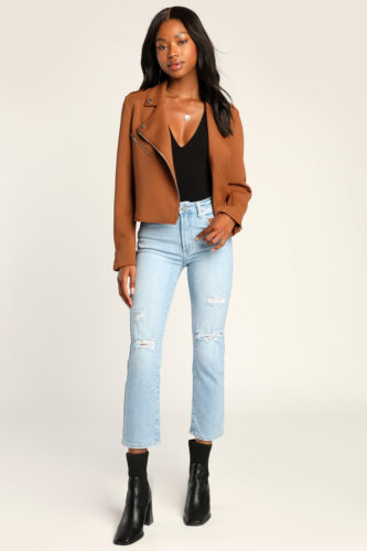 Lulus Jeans Biker Jacket Ankle Booties Outfit