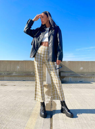 Princess Polly Plaid Pants and Leather Jacket