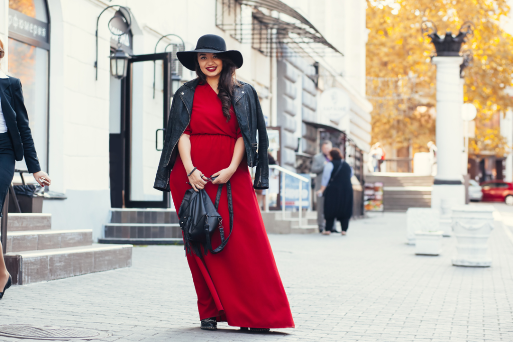 Plus size fashionista in red dress