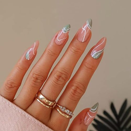 Green & white swirl nails from amazon