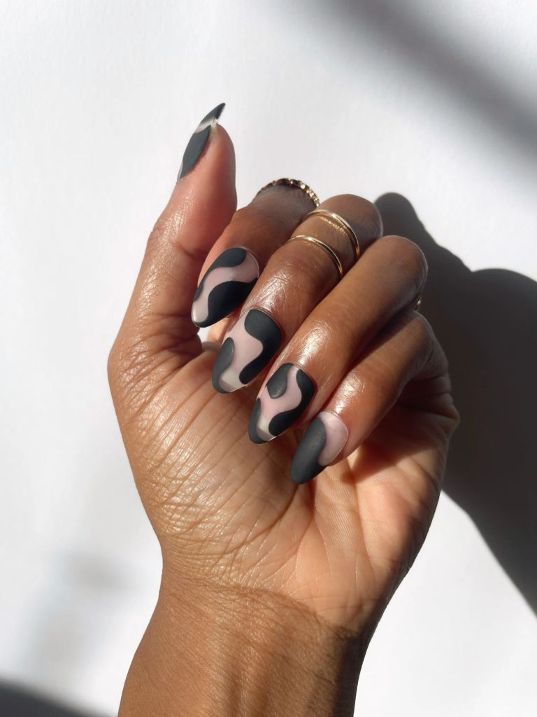 Obsidian matte black negative space nails