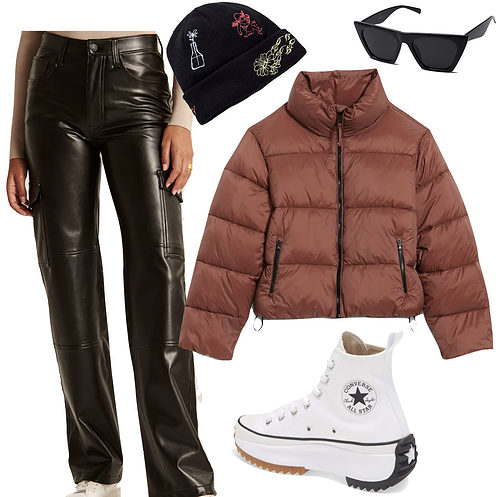 Winter Daytime Faux Leather Pants Outfit