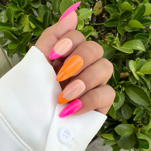 Hot pink and orange alternating nails