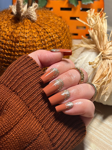 Terracotta nails with silver glitter reverse ombre cuticles