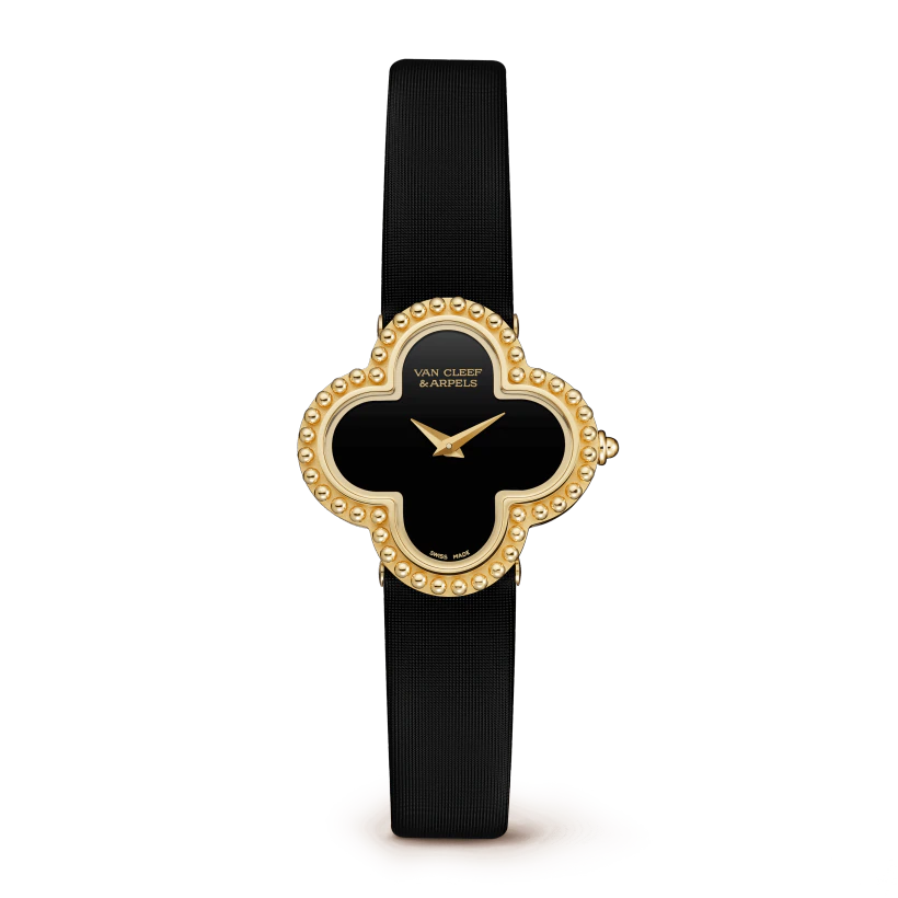 Alhambra Watch, Small Model, 18kt Yellow Gold and Onyx, Quartz Movement