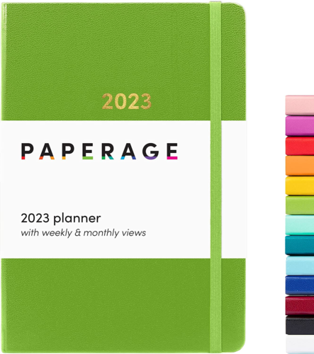 2023 planner with weekly and monthly views in green