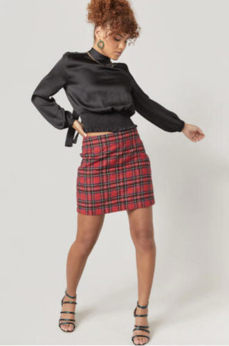 Francescas Plaid Sequin Mini Skirt