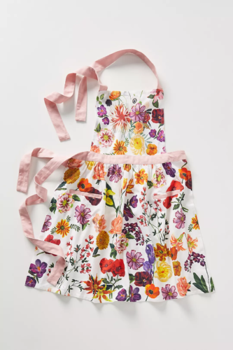 Floral print retro apron with front pockets - gifts for college students