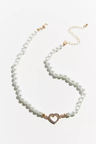 Heart and pearl charm necklace from UO
