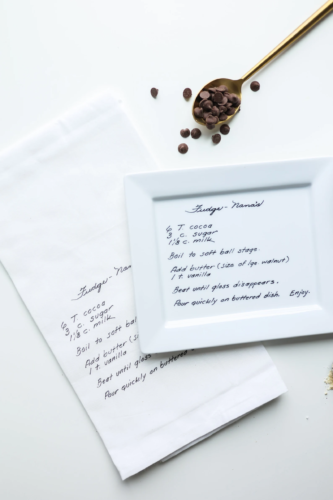 Best gifts for parents - custom family recipe plate and tea towel