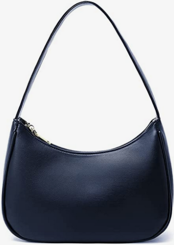 navy blue shoulder bag made out of faux leather
