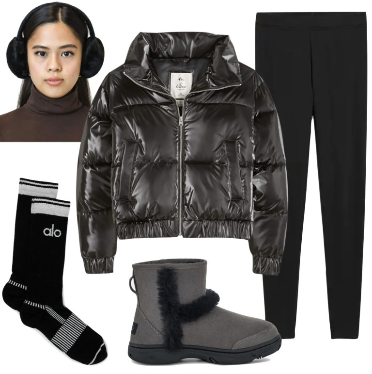 Wearing a snowsuit and Ugg Sunburst Mini Boots Looking for a nice clothing to wear outside when it snows? I would suggest Ugg's waterproof Adirondack III Boots or, for milder winter weather, the Sunburst Mini Boots.