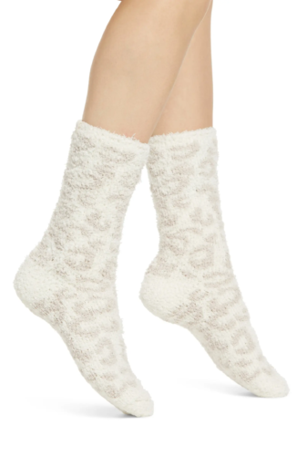 Barefoot dreams white and cream cheetah socks