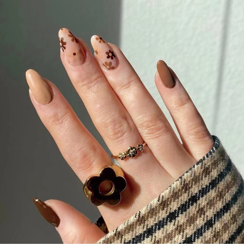 Fall brown daisy acrylic nails