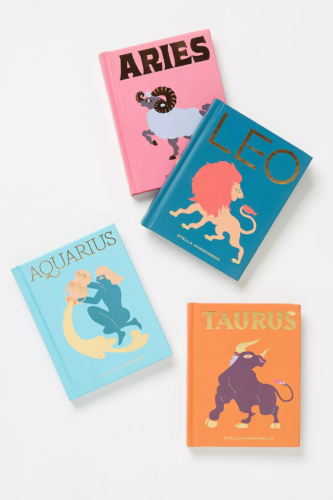 Four "seeing stars" astrology books pictured, with aquarius, taurus, leo, and aries editions shown - holiday gifts under 50