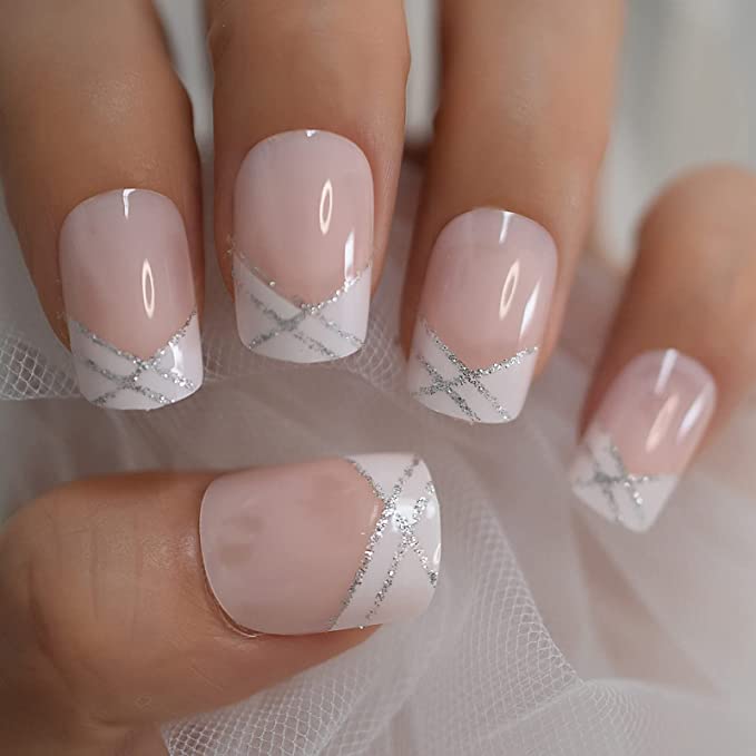 Itatii-press on Nails-french Nails-white Nails-luxury Nails-glue on Nails-glitter  Nails-aesthetic Nails-reusable Nails-reflective Glitter - Etsy