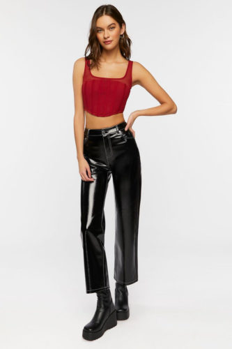 Forever 21 Red Corset Crop Top and Faux Leather Pants