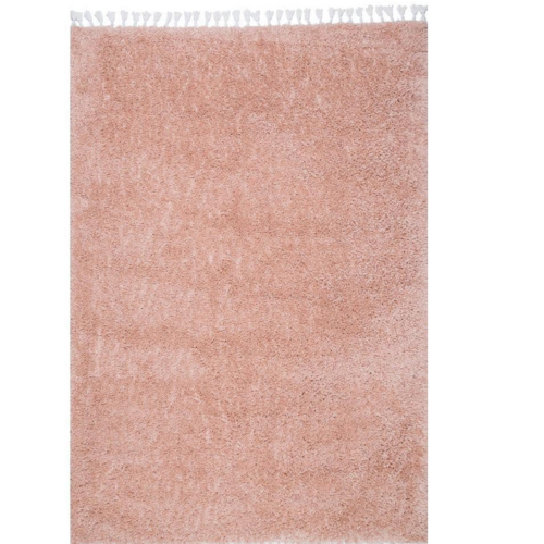 small pink rug with white tassels
