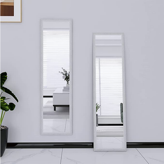 white long mirror shown both on the floor and mounted