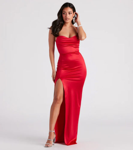 Windsor Red Satin Long Gown Dress
