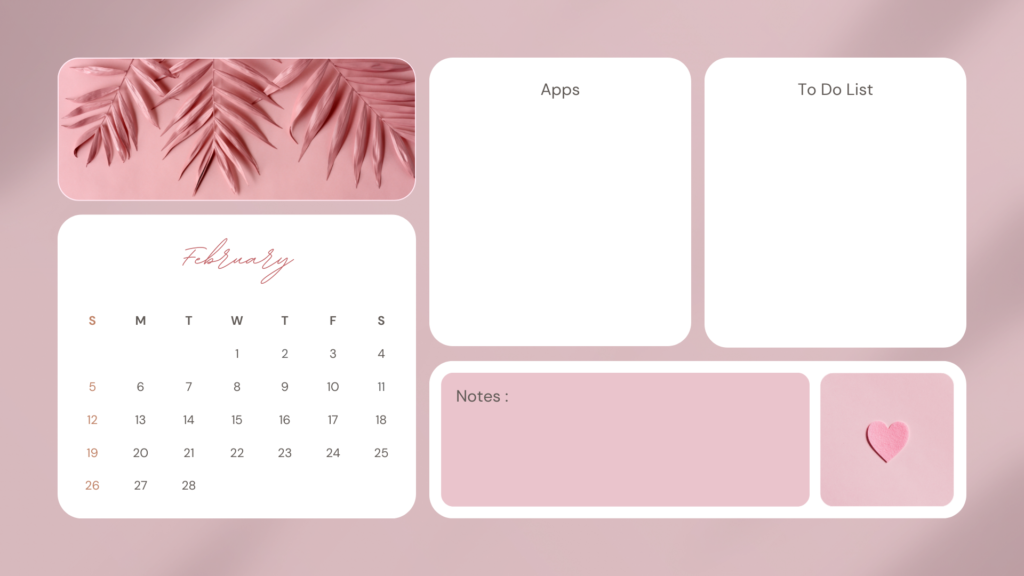 February 2023 pink collage desktop wallpaper with sections to keep you organized