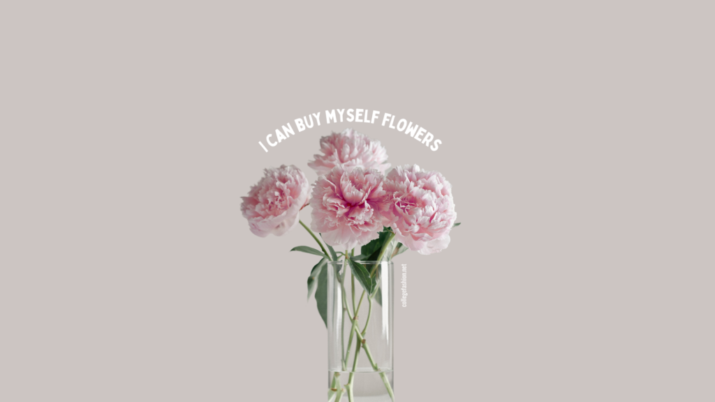 Desktop wallpaper with photo of pink peonies and text
