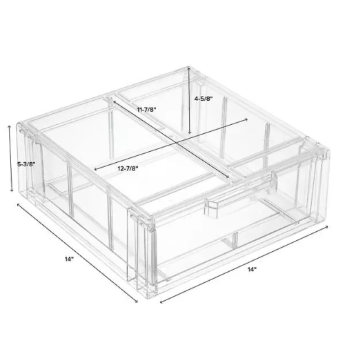 small clear acrylic stacing drawer with measurements