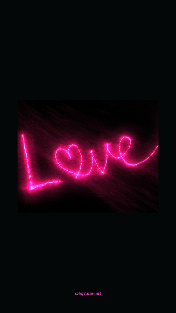 Love neon glitter text on black