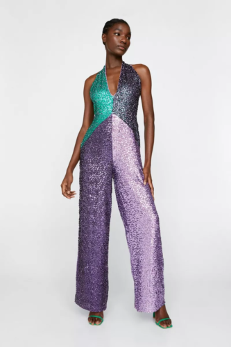 Green Sequin Jumpsuit - Iridescent Jumpsuit - Cowl Neck Jumpsuit - Lulus